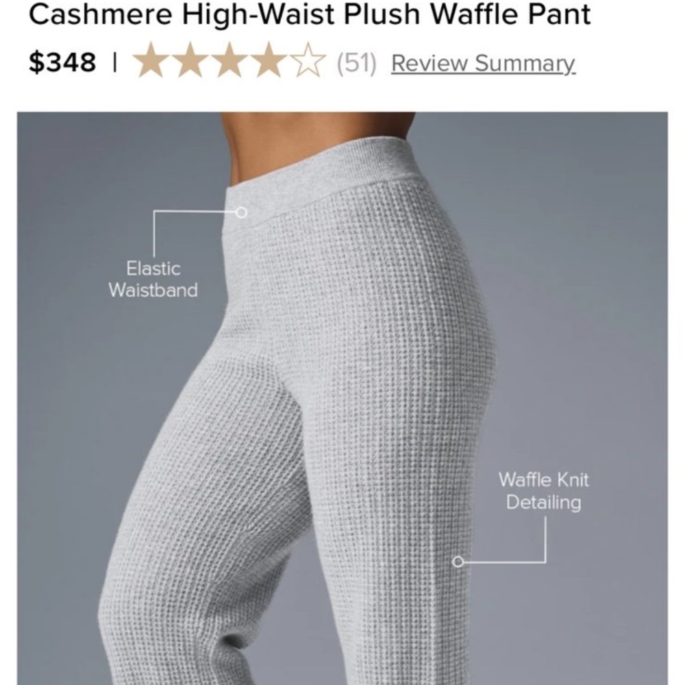 Alo Cashmere High-Waist Plush Waffle Pant XS brand new w/ tags Athletic Grey